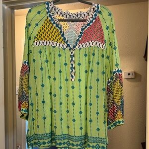 Chic Lime Green Patterned Women's Tunic